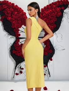 ADYCE 1pc Women Solid Color Pleated One Shoulder Front Slit Ball Gown, Party Dress Elegant Cocktail Semi Formal Prom Wedding Guest Dress, For Birthday,Dinner Formal Dresses, Homecoming Summer,Graduation Dress