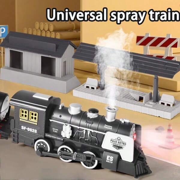 1 Pieza Tren de juguete a vapor con humo y sonido para niños, simulación retro de tren con inercia, juguete de tren con luces y sonido para niños, compatible con vías universales
