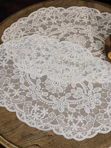 1/4/6 pièces Napperons en dentelle brodée française, style minimaliste vintage pour la cuisine, la table à manger, les tasses, les bols, les assiettes. Convient pour les mariages, les hôtels, les fêtes et les dîners à la maison - Multicolore - Voir 2