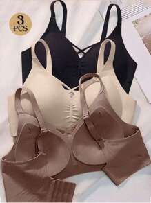 3pcs Seamless Underwire Bras For Large Bust, Lift And Enhance Cleavage, Lightweight And Comfortable, Soft Support Without Rims