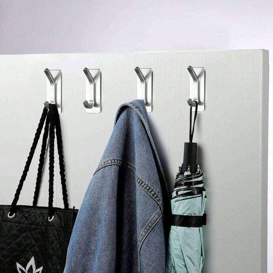 Timotech Ganchos Adhesivos para Pared, Ganchos de Baño, Gancho para Toallas, Ganchos Adhesivos de Pared para Toallas, Abrigo,, Toallas para Baño, Cocina, 4 unidades de Acero Inoxidable. (Negro) - pago - Ver 1