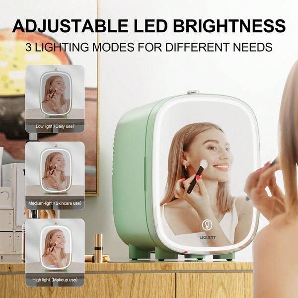 LIGIANT Mini Fridge, Skincare Refrigerator With 3-Level Dimmable LED Light Mirror, Low Noise 4L Makeup Fridge, Cooler & Warmer, Portable Design For Multiple Uses - Bedroom, Office, And Travel