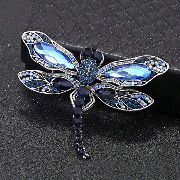 1pc Vintage Crystal Dragonfly Brooch, Elegant Boutique Pin For Women