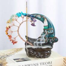 Ceramic Backflow Incense Burner With 7 Chakras & Crystal Tree - Yoga Meditation Decor - Blue Moon 1 - View 5