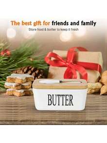 Joivida 1 件陶瓷黄油碟套装，带竹盖和刀 - 密封硅胶黄油盒，适用于厨房台面和冰箱 - 烘焙和送礼的理想选择，新年、圣诞节礼物，厨房用品，派对使用，家庭用餐，高端餐厅用品，乔迁礼物 - 彩色 - 查看 9