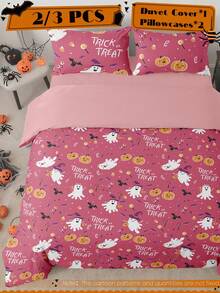 2/3 piezas Juego de Ropa de Cama, Ropa de Cama, Juego de Ropa de Cama Acogedor y Antipilling, Juego de Edredón Suave y Transpirable, Juego de Edredón Estilo Dibujos Animados, Calabaza, Rosa, Apto para Camas Individuales, Dobles, King y Queen, Adecuado para Todas las Estaciones, Decoración de Dormitorio Elegante y Encantadora, Lavable a Máquina, Regalo para el Día de la Madre, Vuelta al Colegio, Navidad, Halloween, Decoración de Otoño, Decoración de Habitación, Vuelta al Colegio, Útiles Escolares