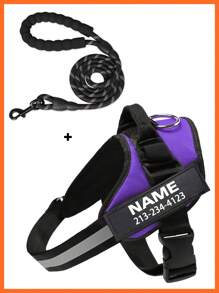 Customizable Reflective Dog Harness Leash Set, Adjustable Pet Chest Vest With Personalized Name & Phone Number Patch, Polyester, Striped Design, Washable Dog Harness,Christmas Gift Supplies - Multicolor - View 38