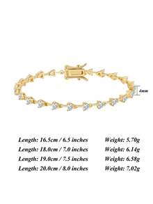 1 件 925 纯银 14k 金心形锆石网球链手链，龙虾扣，男女皆宜的奢华珠宝手链，宴会派对庆典礼物，2025 时尚手链