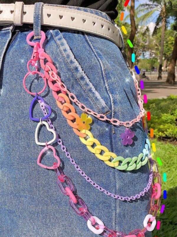 Decorative Heart & Star Pant Chain For Boys & Girls, Cute Street Style Hiphop Rock Cool Chain, Suitable For Jeans, Fashion Waist Chain Accessory For Stage Performance, Cool Boys & Girls Personal Style