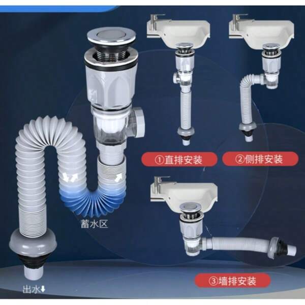 通用排水管，墙排水和水槽两用快速连接排水管，立柱式水槽垂直和水平排水管
