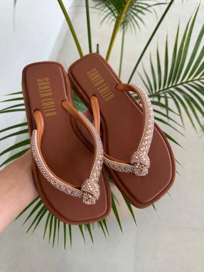 Chinelo Sandalia Feminina Plataforma Correia Brilho