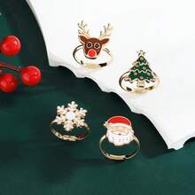 1pc Funny Cartoon Christmas Reindeer & Snowflake Santa Adjustable Ring, Suitable For Gift, Holiday Celebration, Daily Wear, Great For Friends - Multicolor - View 3