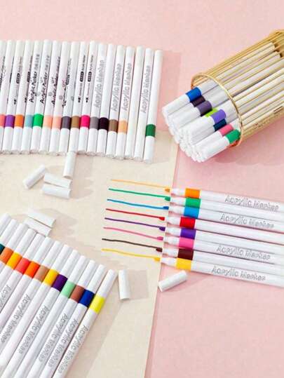 Bộ bút dạ acrylic 12/24/48/60 màu, đầu vát, thích hợp cho bề mặt nhựa, tuyệt vời để vẽ và tô màu, văn phòng phẩm cho học sinh, quà Giáng sinh [Tay cầm và logo hộp đóng gói được đóng gói ngẫu nhiên], mùa tựu trường