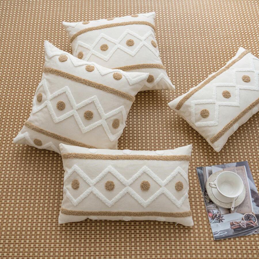 1pc Geometric Pattern Tufted Cushion Cover Without Filler, Modern Throw Pillow Case, For Sofa, Living Room