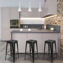 Lot de 4 tabourets de bar empilables en métal avec assise carrée et passe-mains, renfort en X,  pour cuisine, salle à manger et bar - Noir - Voir 4