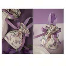 5pcs Floral Canvas Drawstring Bags, Cotton Jewelry Storage Boxes, Suitable For Beads, DIY Crafts, Earrings, Rings, Necklaces, Bracelets, Small Items Storage, Gift Packaging Bags, Party Favors, Wedding Souvenirs - Multicolor - View 9