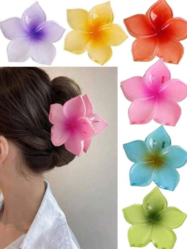 6pcs/Set Women's 5-Petal Flower Design Hair Clips, Fashion Hairpin For Beach Vacation, School Stuff, College