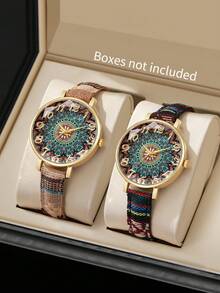 2 件/套女士时尚休闲个性化数字表盘优雅石英腕表组合套装（不含表盒） - 彩色 - 查看 1