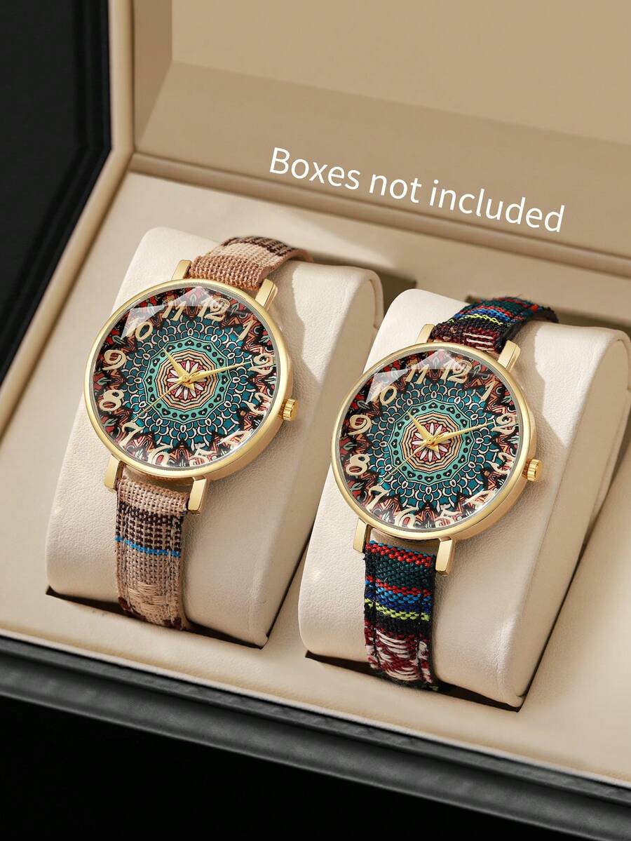 2 件/套女士时尚休闲个性化数字表盘优雅石英腕表组合套装（不含表盒） - 彩色 - 查看 1