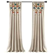 LUSH DECOR Boho Pom Pom Tassel Linen Window Curtain Panel Navy Single 52X84 Halloween-Fall Decor-Room Decor - 綠松石色/橙色 - 查看 6