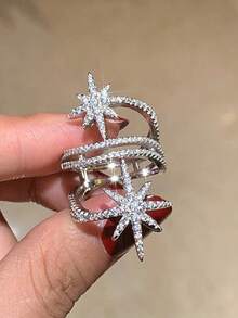 1pc Women's Fashion Personalized Ring, Multi-Layer Geometric Exquisite Sparkling Zirconia Ring, Luxury High-End Ladies Ring For Party And Banquet - Silver - View 5