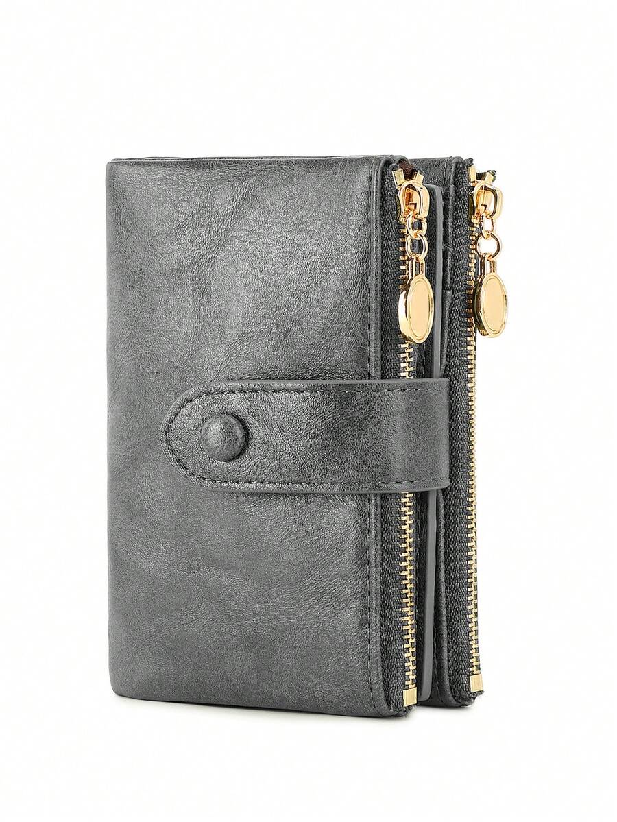 MIYIN Vintage Button Wallet, Business Casual Style, Multi-Card Slots, Coin Pouch, Compact Tri-Fold Design, Short Wallet, Retro Zipper Wallet, Fashion Button Closure, Women's Daily Travel & Shopping Wallet, Women's Wallet, Compact Wallet