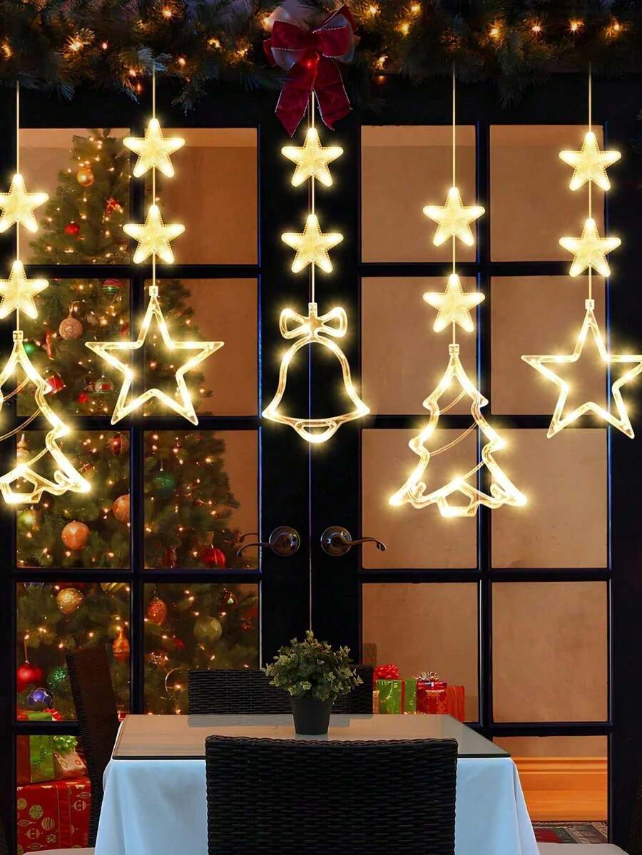 3pcs Warm Yellow Light Christmas Window Lights Decoration, LED Suction Cup Lights Christmas Decoration, Christmas Bells, Christmas Tree, Pentagram LED Suction Cup Lights, 19.7*6.3in, Battery Powered, Indoor Outdoor Christmas Tree Fireplace Window Room Decoration, Home Decor, Christmas Decorations, Bedroom Decor, Party Decor Holiday Festival, Used For Wedding Gift New Year Party Terrace Garden Window Decoration (Batteries Not Included)
