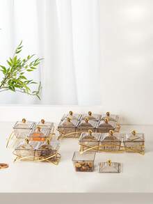 1 Set Transparent/Gray/Brown Square Plate Set, Snack Nut Candy Storage Dish, Luxury Holiday Festive Food Serving Plate Set - Amber - View 4