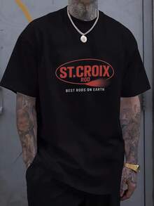 [Camiseta de Pesca St. Croix] Camiseta Gráfica de las Mejores Cañas del Mundo para Hombres de St. Croix - Camiseta Casual Blanca de Verano con Estampado Rojo y Negro, Manga Corta, Cuello Redondo, Camisa Ligera de Pesca y Aire Libre, Ajuste Cómodo, Estampado Geométrico - Negro - Ver 1
