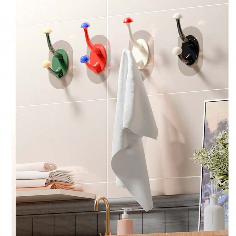 1个浴室挂钩，无需打孔，强力承重，粘性好，门后不留痕迹。蘑菇挂钩，适用于浴室、厨房和客厅门后。多用途免打孔挂钩，安装方便，粘性好，承重能力强，实用挂钩 - 彩色 - 查看 6