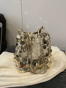 1 pezzo Borsa a tracolla da donna leggera e resistente con glitter, ampia capacità, borsa a secchiello versatile e alla moda adatta per feste, viaggi, serate