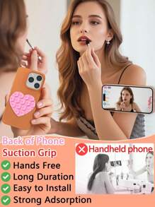 Juego de 3 piezas de soporte de teléfono con ventosa en forma de corazón de silicona, soporte de pared multifuncional con ventosa cuadrada antideslizante apto para la mayoría de los teléfonos, perfecto para fotografía en casa y al aire libre, soporte de teléfono portátil y móvil