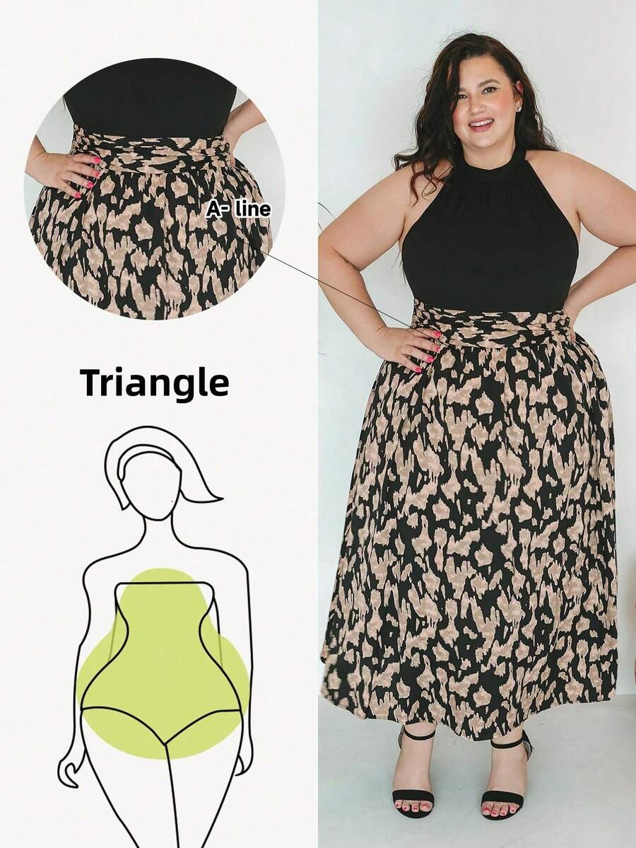 Truni Sometimesglam Plus Size French Print Patchwork Wrapped Slit Dress Women Outfit, For Pear Triangle Body Shape - Black - View 1