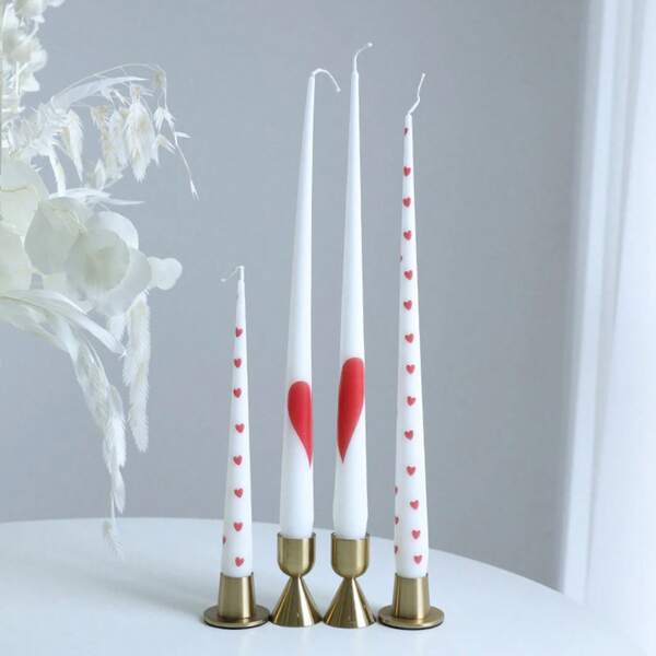 2pcs, 9.25 Inch/13.97 Inch Red And Blue Love Pattern Long Stem Candles, Cute And Simple Pattern Table Candle Decoration, Nordic Style Love Long Stem Candles, Used For Wedding Banquet Decoration Atmosphere, Festive Atmosphere Candles, Valentine's Day Candles, Suitable For Weddings, Dinner Parties And Home Decorations, Party Decoration Candles, Family Table Decoration Candles.