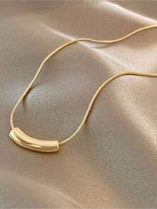1 Minimalist Gold Smile Small Curved Tube Pendant Necklace - 黃金 - 查看 3