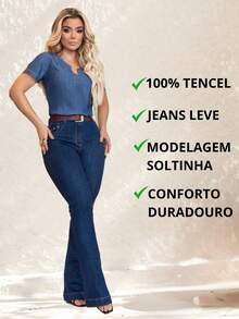 Women's Short Sleeve Stylish Jeans  Lyocell V-Neck Blouse - 深藍色 - 查看 3