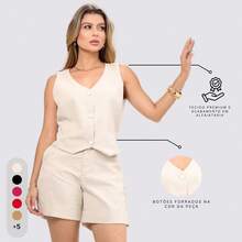 Colete Feminino Alfaiataria Social Elegante Moda - Bege - Visão 10