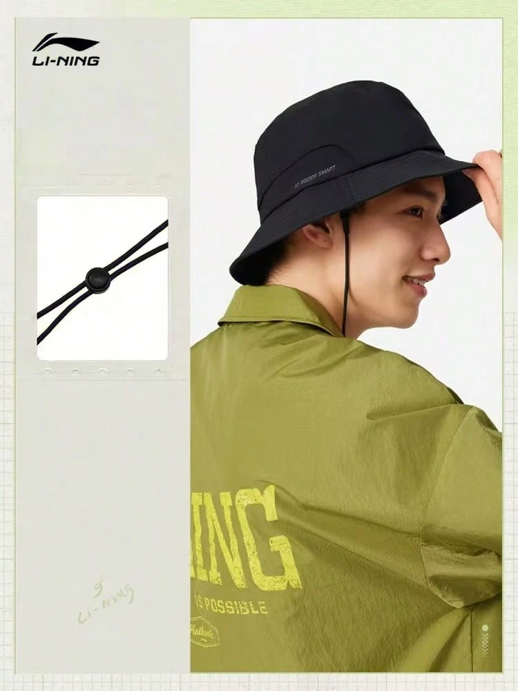 Li Ning Bucket Hat, Official Authentic, Unisex, Summer Outdoor Casual Sun Protection Sports Cap, AMYV199 - Black - View 1