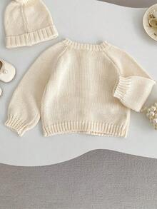 新款秋冬女童毛衣，心形图案开衫，时尚针织外套 - 杏色 - 查看 9