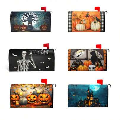 万圣节装饰邮箱套装，万圣节鬼节南瓜城堡邮箱罩，花园庭院邮箱装饰布，万圣节快乐！