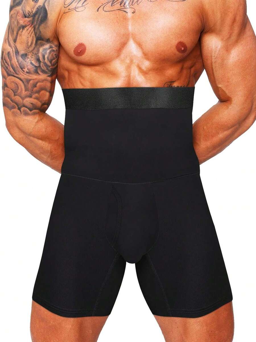 Men High Waist Shorts Body Shaper Tummy Control Shapewear Fitness Compression Underwear Boxer Shaper Panties - Black - View 1