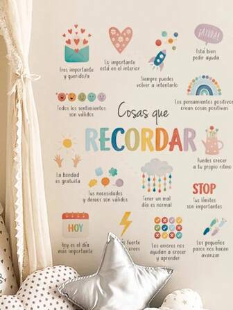Aprendizaje del idioma español, decoración de pared con adhesivo para sala de terapia en español o inglés, adecuado para habitación infantil, dormitorio, guardería, decoración del hogar, calcomanía de pared, decoración de pared, pegatinas de pared, decoración de sala de estar
