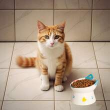 Cute Ceramic Raised Cat Bowls Elevated Design, 15° Tilted FeederProtect Cat's Spine A.Nti Vomiting Blow For Flat Faced Cats, Kitten Small Dogs,Raise Tilted Cat Food Bowld Pet Dishes(Black) - 黑色 - 查看 4