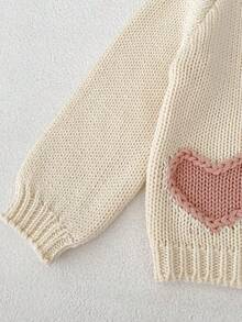 新款秋冬女童毛衣，心形图案开衫，时尚针织外套 - 杏色 - 查看 7