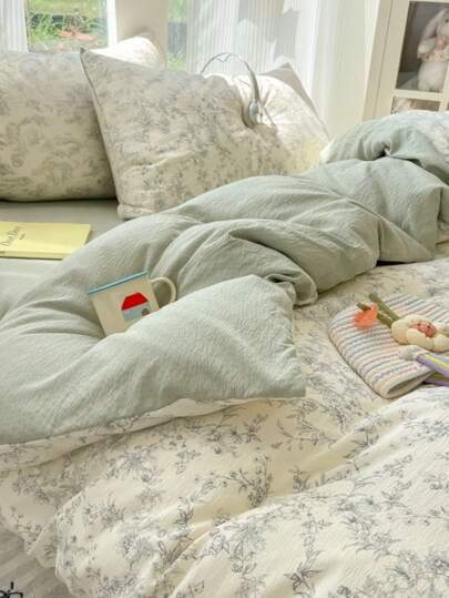 4 件套简约舒适床上用品套装，包括 1 件羽绒被套、1 件床单、2 件枕套、纯色床单，适合情人节和日常使用，质地柔软，透气的 100% 涤纶面料，适合所有季节，可机洗（无填充物）