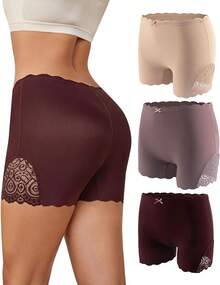 Women's Seamless Boyshorts Soft Stretch Underwear - Dark Nude/Purple/Wine Red - View 1