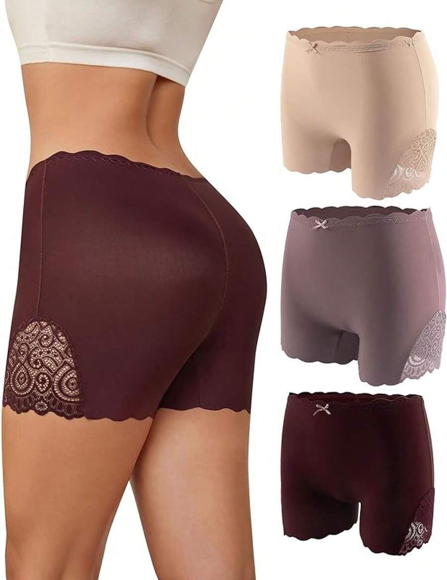 Women's Seamless Boyshorts Soft Stretch Underwear - Dark Nude/Purple/Wine Red - View 1