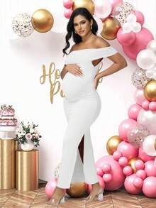 JustVH 孕妇网眼露肩优雅夏季无袖连衣裙，适合婴儿洗礼拍摄