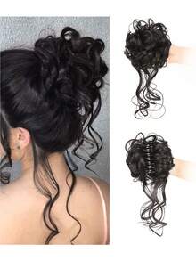 凌乱发髻发饰，蓬松发髻造型器，弹性发带，卷发发髻配饰，适合圣诞节、新年、音乐节等场合（酒红色） - 彩色 - 查看 16