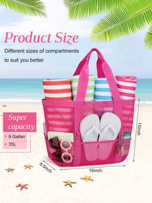 1pc Large Mesh Beach Bag - Anti-Sand Swimming Tote Bag, Extra Large Capacity, Suitable For Family Use, Foldable & Lightweight, With Zipper And Extra Pocket, Can Hold Toys And Beach Vacation Essentials - Multicolor - View 5